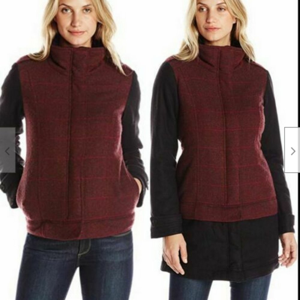 Prana Caprise Convertible Wool Coat Jacket Red